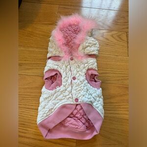 Dog Coat - Pink White Reversible - Size XL (for small dog)